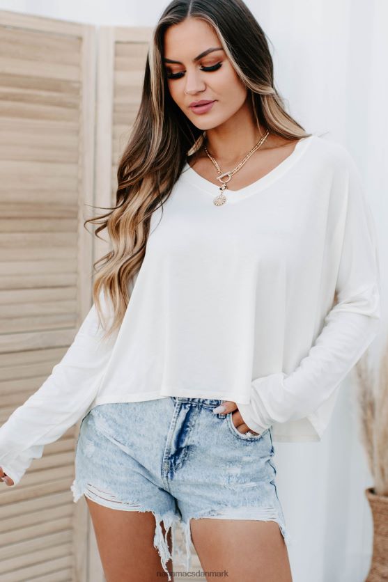 ride the line v-hals langærmet top NanaMacs XJPBDL664 flødeskum