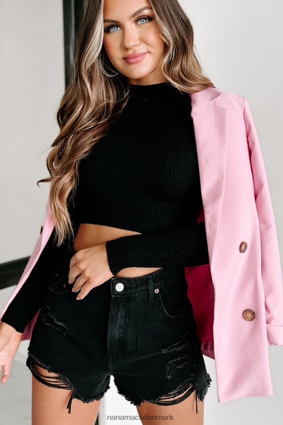 søde aftener langærmet mockneck top NanaMacs XJPBDL3725 sort