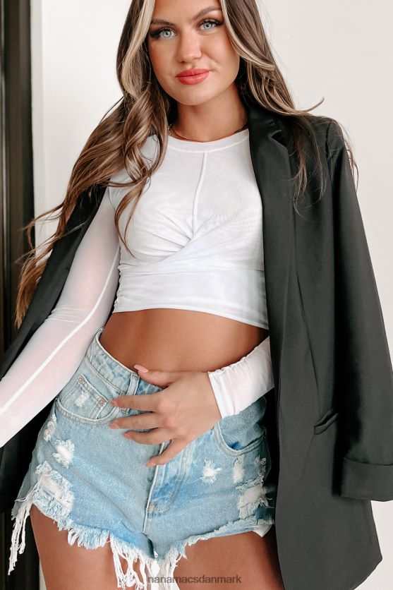 se lige igennem dig mesh langærmet top NanaMacs XJPBDL1182 hvid