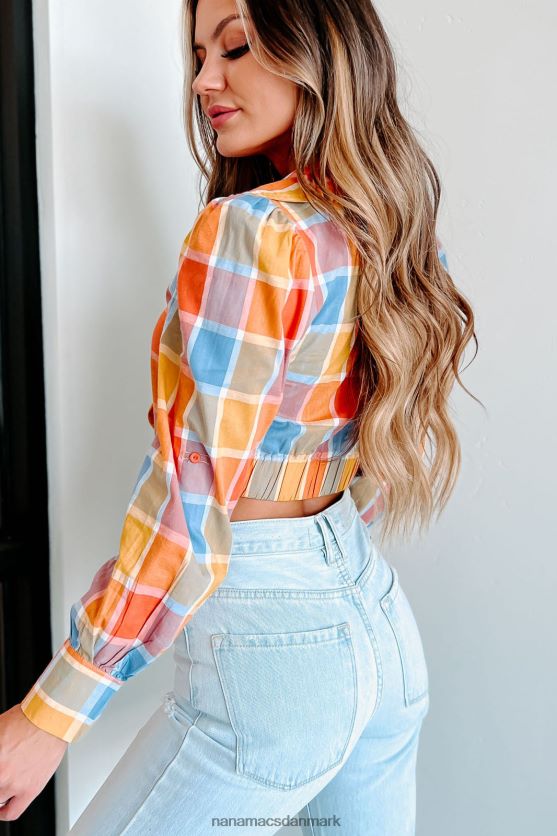 skifte mening plaid cropped wrap top NanaMacs XJPBDL1311 orange multi