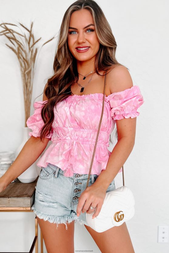 smuk boblende elastisk talje tie-dye top NanaMacs XJPBDL964 lyserød