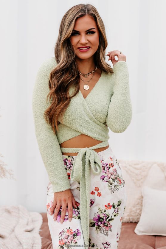 stille malerisk langærmet wrap top NanaMacs XJPBDL1506 salvie