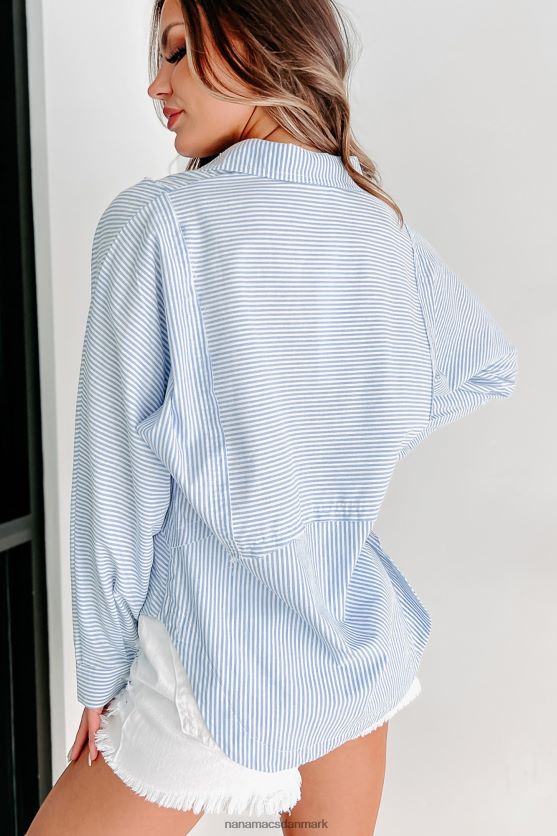 tæller dagene stribet langærmet top med knap foran NanaMacs XJPBDL885 blå/hvid