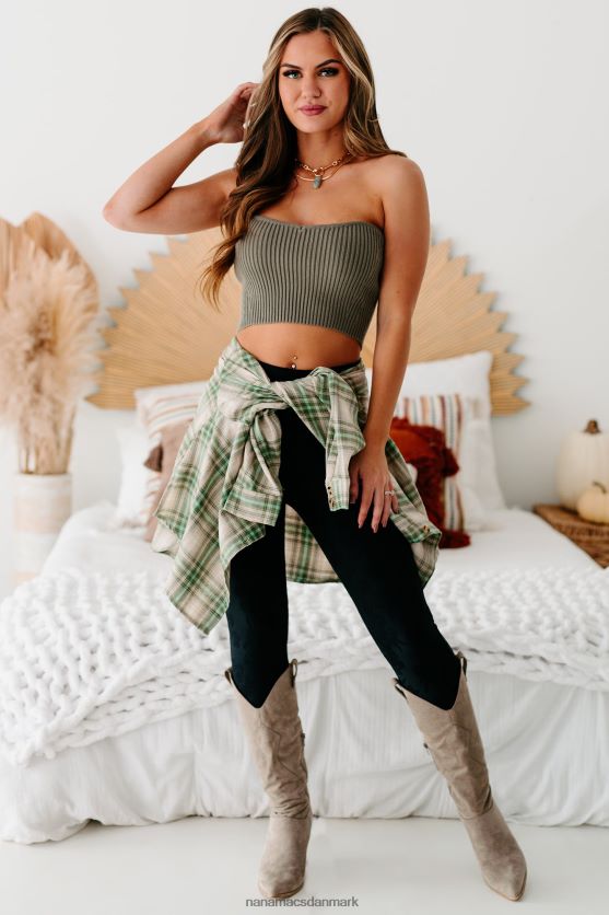 tester min tålmodighed sweater strik tube top NanaMacs XJPBDL1502 lys oliven