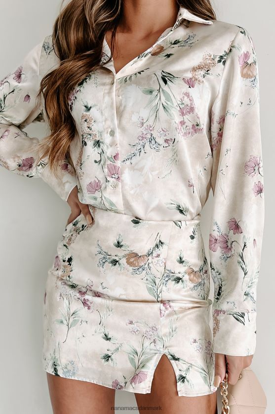 tilhører mig blomstret knap foran top NanaMacs XJPBDL819 beige