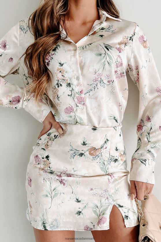 tilhører mig blomstret knap foran top NanaMacs XJPBDL819 beige