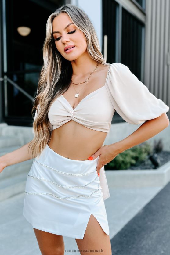 ugens smag puff ærme twist-front wrap top NanaMacs XJPBDL1362 sand