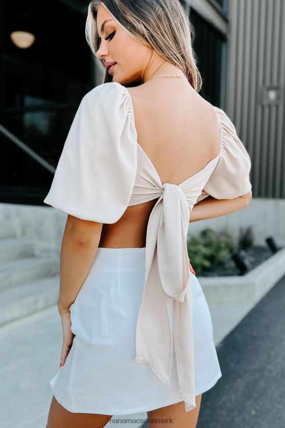 ugens smag puff ærme twist-front wrap top NanaMacs XJPBDL1362 sand