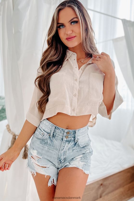 utraditionelle ideer oversized beskåret knap-down NanaMacs XJPBDL966 lys taupe