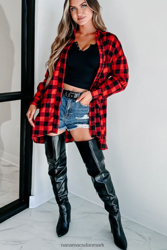 venter tæt ved plaid langærmet top NanaMacs XJPBDL1764 rød