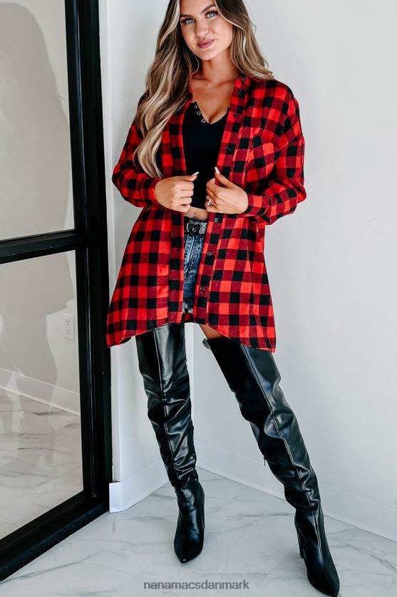 venter tæt ved plaid langærmet top NanaMacs XJPBDL1764 rød