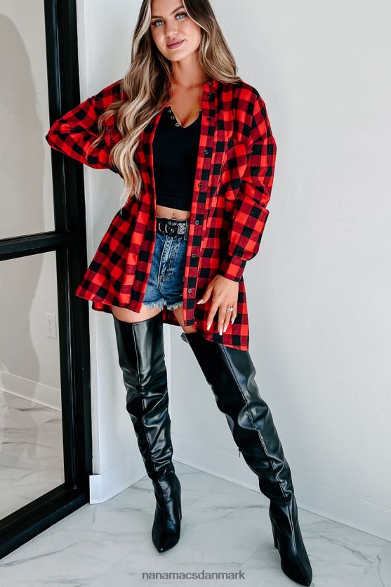 venter tæt ved plaid langærmet top NanaMacs XJPBDL1764 rød