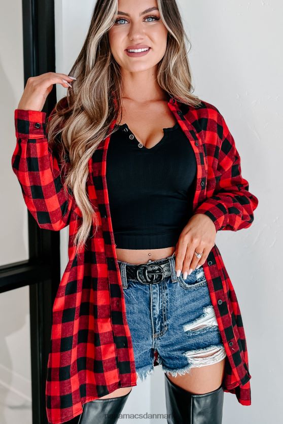 venter tæt ved plaid langærmet top NanaMacs XJPBDL1764 rød