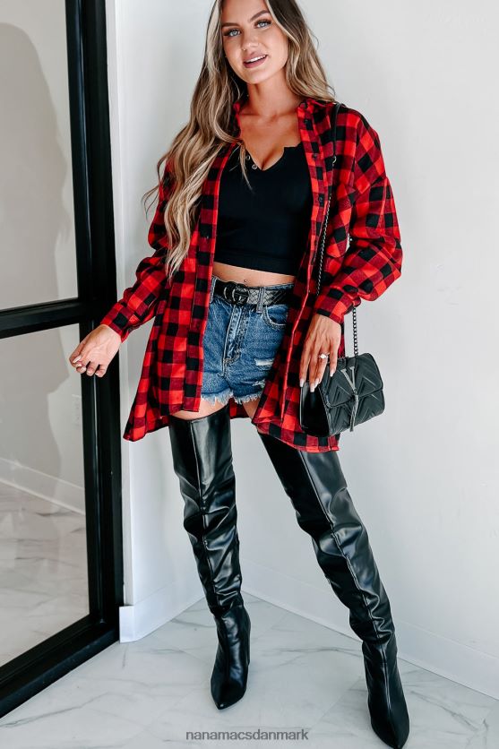 venter tæt ved plaid langærmet top NanaMacs XJPBDL1764 rød