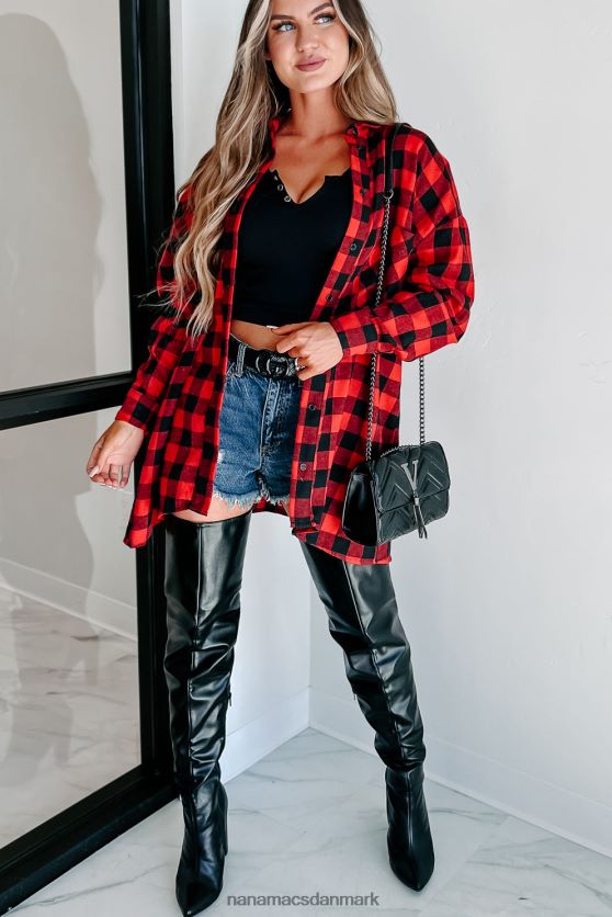 venter tæt ved plaid langærmet top NanaMacs XJPBDL1764 rød