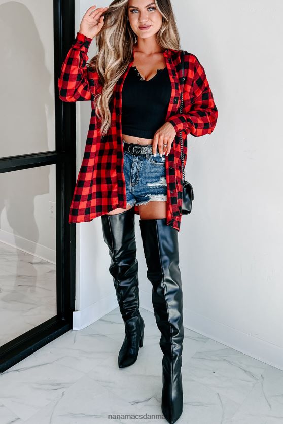 venter tæt ved plaid langærmet top NanaMacs XJPBDL1764 rød