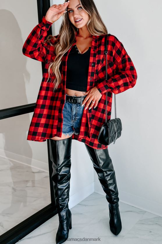 venter tæt ved plaid langærmet top NanaMacs XJPBDL1764 rød