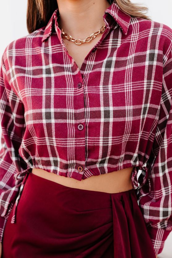 whisky river snøre forneden beskåret button-down NanaMacs XJPBDL986 bordeaux