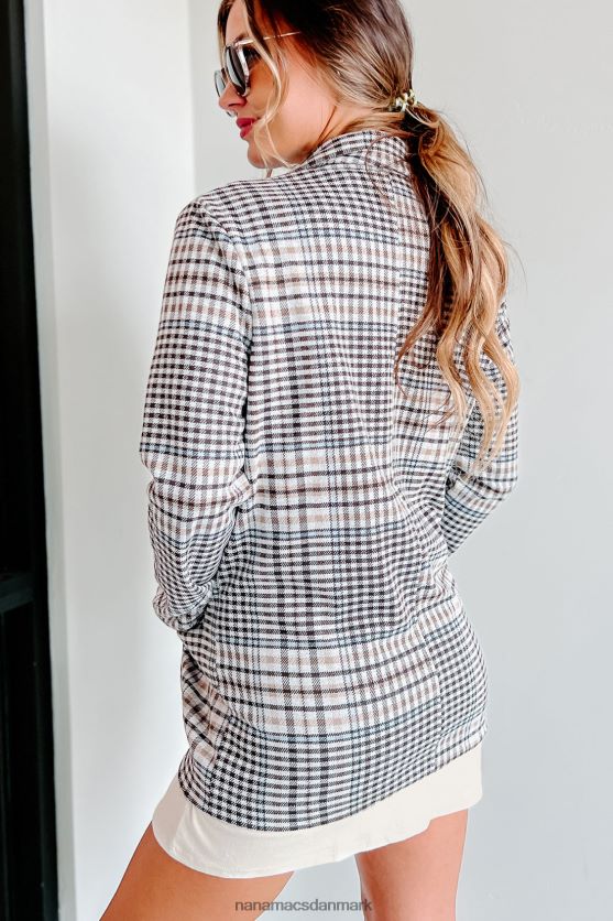 beregnende bevægelser plaid åben front blazer NanaMacs XJPBDL3632 elfenben/brun