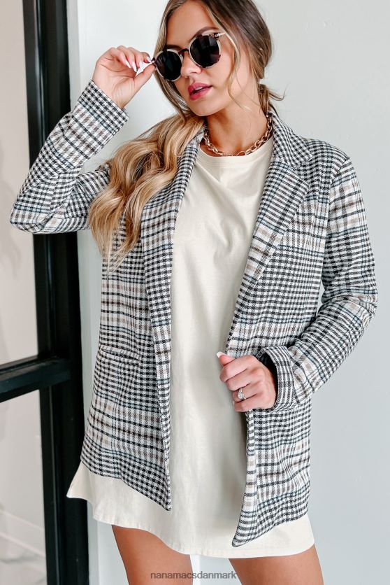 beregnende bevægelser plaid åben front blazer NanaMacs XJPBDL3632 elfenben/brun