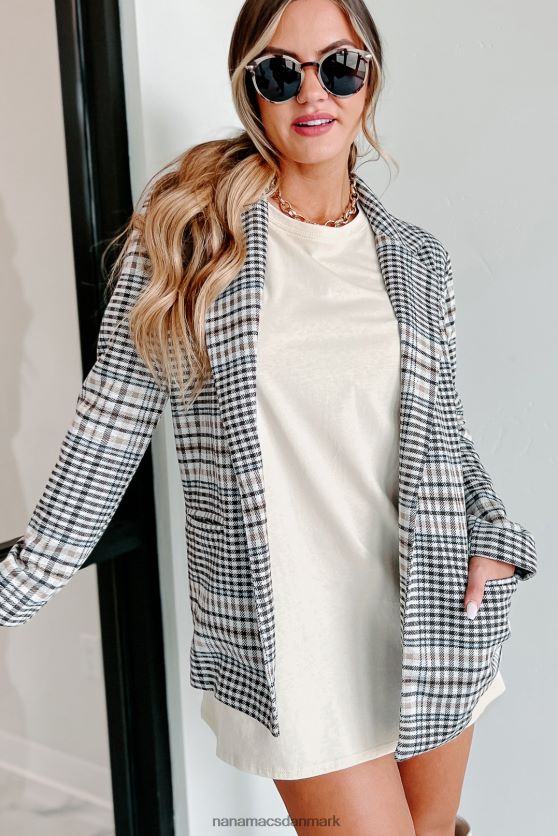 beregnende bevægelser plaid åben front blazer NanaMacs XJPBDL3632 elfenben/brun