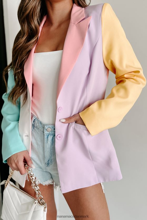 bestået med flyvende farver colorblock blazer NanaMacs XJPBDL3645 elfenben/pink/lavendel/multi