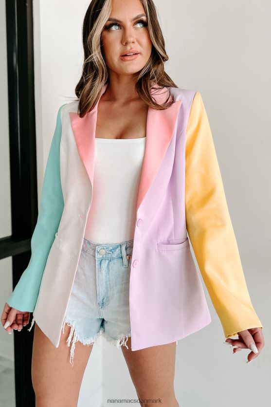 bestået med flyvende farver colorblock blazer NanaMacs XJPBDL3645 elfenben/pink/lavendel/multi