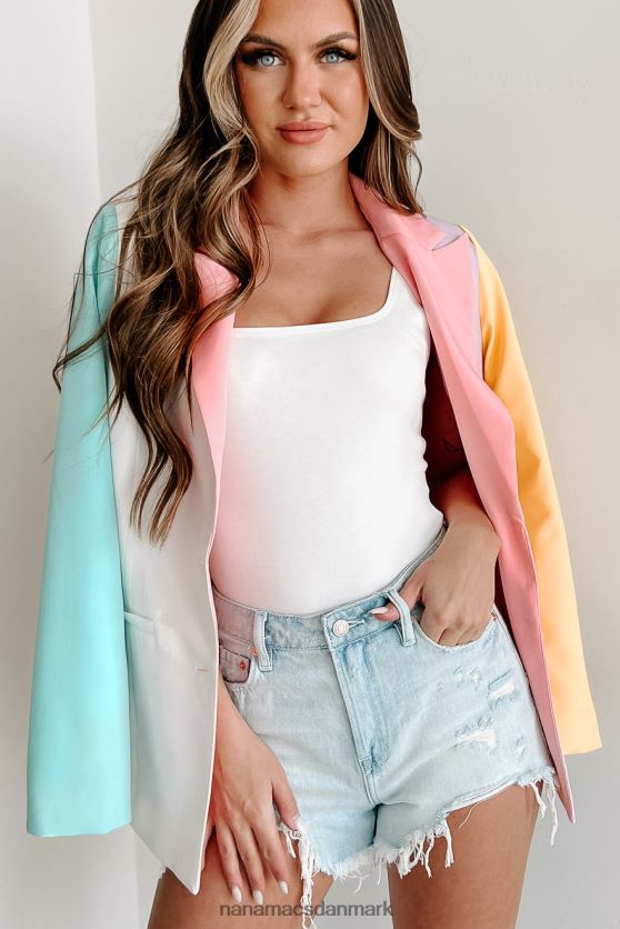 bestået med flyvende farver colorblock blazer NanaMacs XJPBDL3645 elfenben/pink/lavendel/multi
