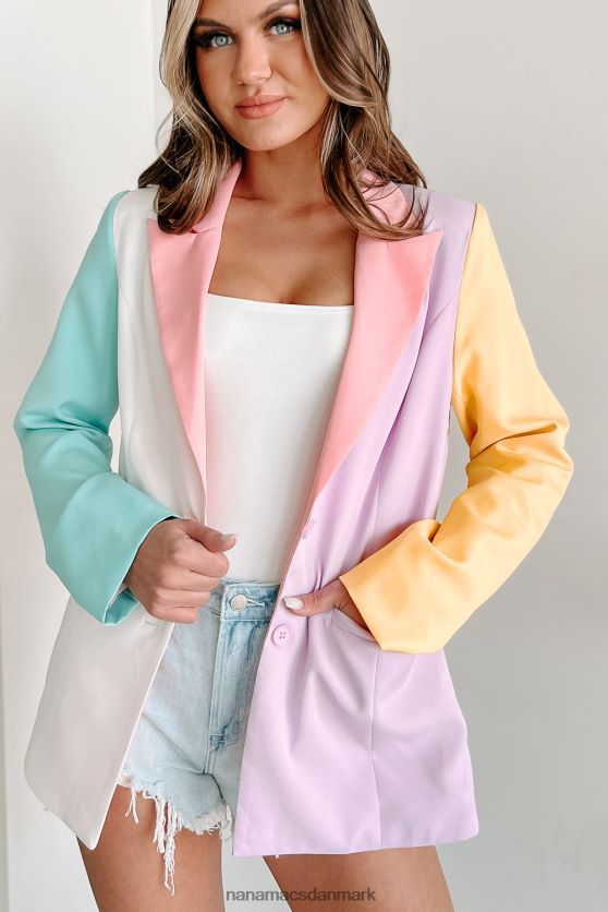 bestået med flyvende farver colorblock blazer NanaMacs XJPBDL3645 elfenben/pink/lavendel/multi