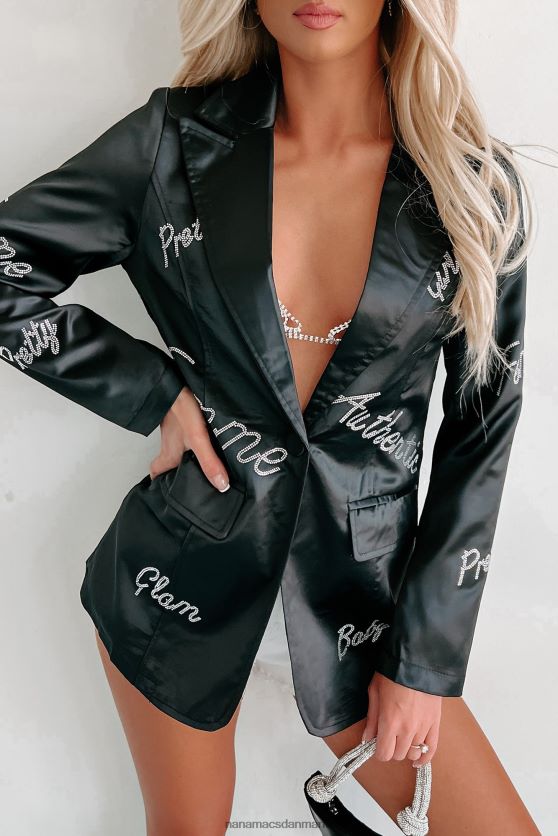 femme feelings blazer med satin rhinestone detalje NanaMacs XJPBDL3616 sort