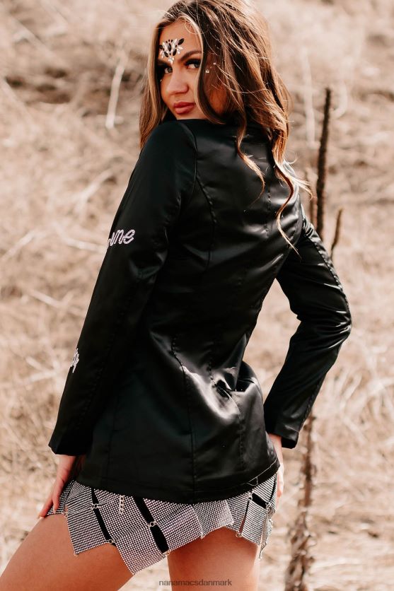 femme feelings blazer med satin rhinestone detalje NanaMacs XJPBDL3616 sort