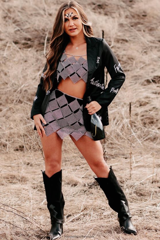 femme feelings blazer med satin rhinestone detalje NanaMacs XJPBDL3616 sort