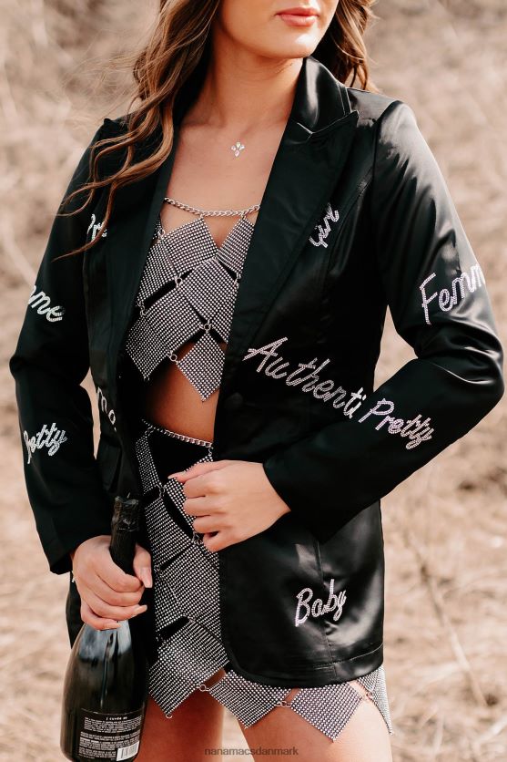 femme feelings blazer med satin rhinestone detalje NanaMacs XJPBDL3616 sort