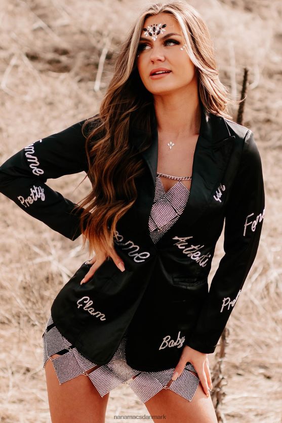 femme feelings blazer med satin rhinestone detalje NanaMacs XJPBDL3616 sort