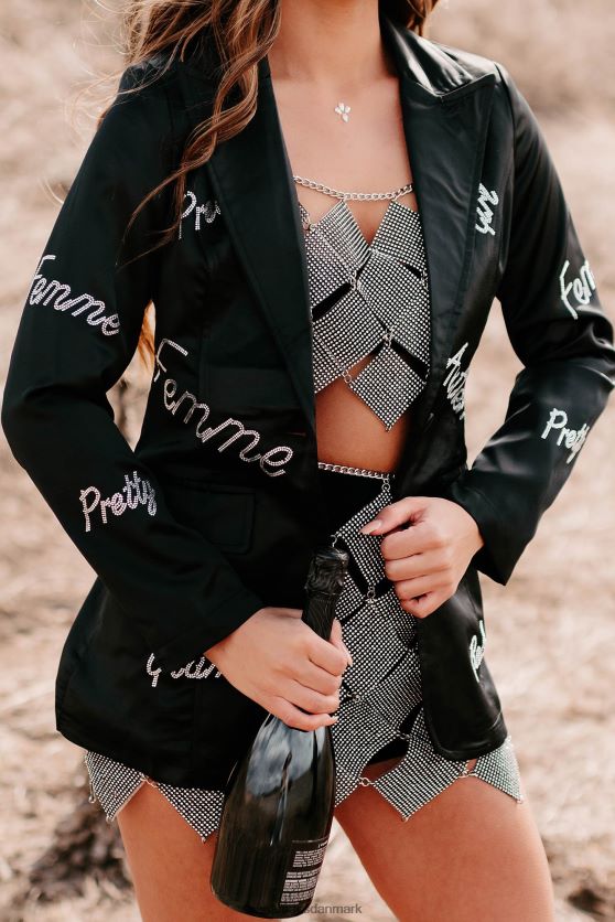 femme feelings blazer med satin rhinestone detalje NanaMacs XJPBDL3616 sort