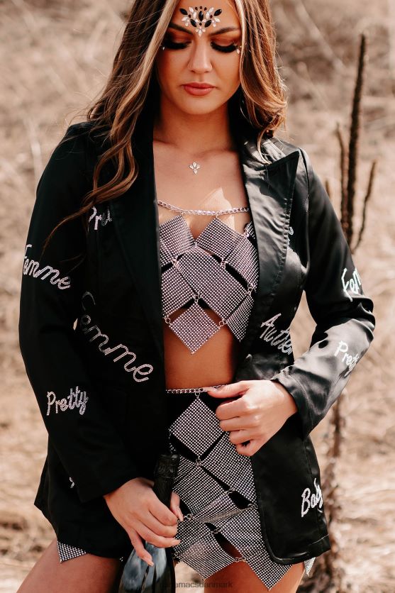 femme feelings blazer med satin rhinestone detalje NanaMacs XJPBDL3616 sort