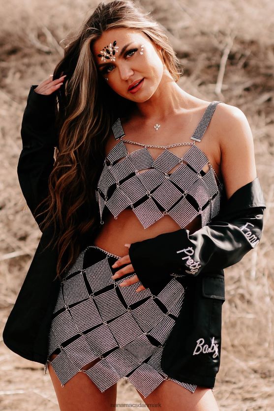 femme feelings blazer med satin rhinestone detalje NanaMacs XJPBDL3616 sort