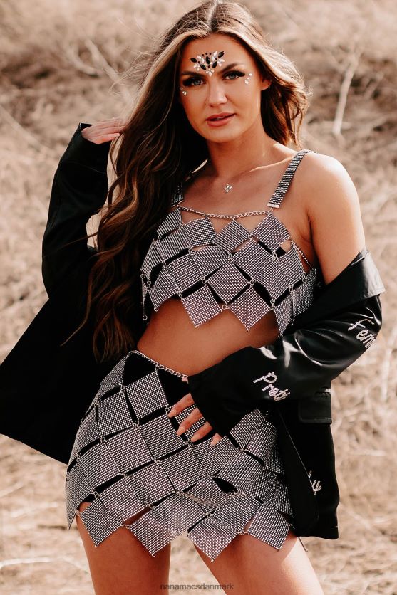 femme feelings blazer med satin rhinestone detalje NanaMacs XJPBDL3616 sort