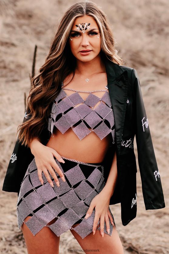 femme feelings blazer med satin rhinestone detalje NanaMacs XJPBDL3616 sort