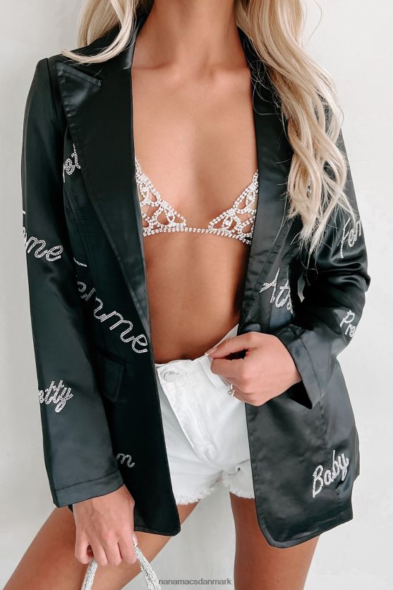 femme feelings blazer med satin rhinestone detalje NanaMacs XJPBDL3616 sort