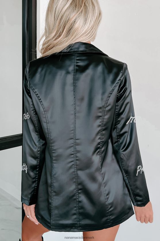 femme feelings blazer med satin rhinestone detalje NanaMacs XJPBDL3616 sort