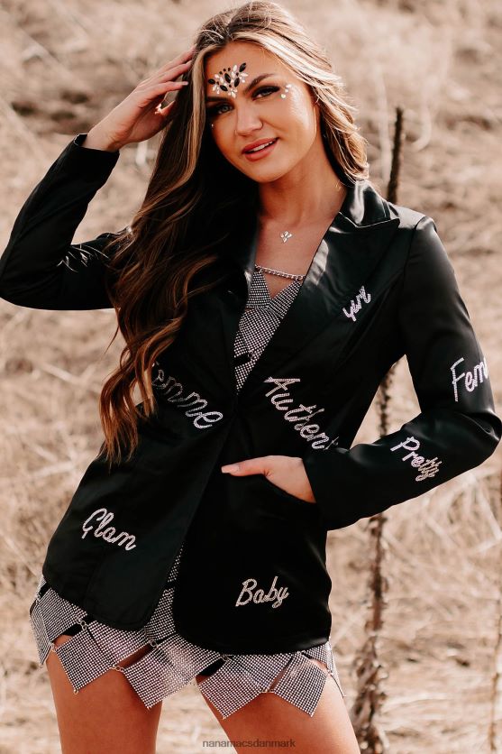 femme feelings blazer med satin rhinestone detalje NanaMacs XJPBDL3616 sort