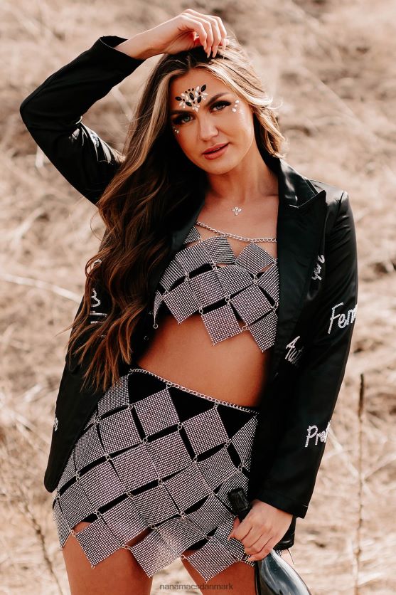 femme feelings blazer med satin rhinestone detalje NanaMacs XJPBDL3616 sort