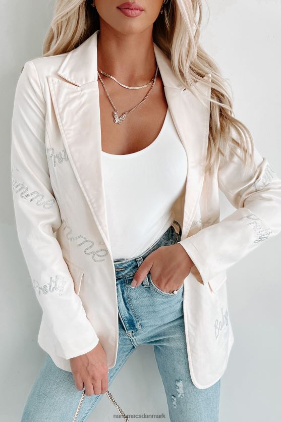 femme feelings blazer med satin rhinestone detalje NanaMacs XJPBDL3617 hvid