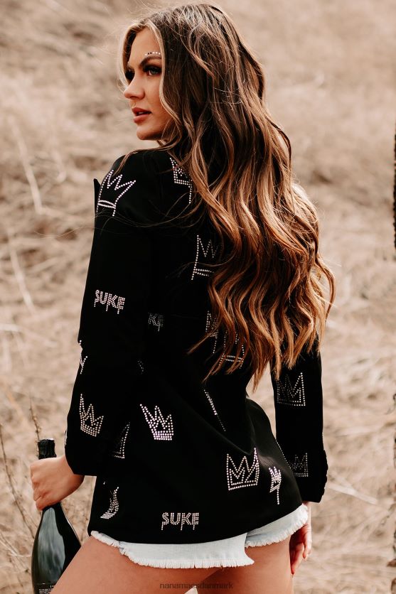 hersker som en dronning rhinestone blazer NanaMacs XJPBDL3615 sort