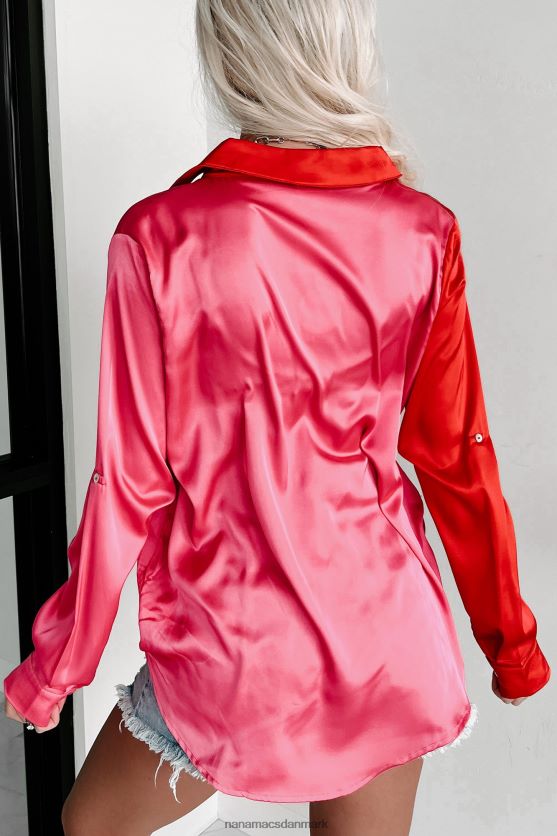 dybt rørt satin colorblock top NanaMacs XJPBDL1708 fuchsia/rød