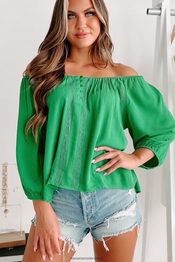 min eneste skruestik blonde detalje 3/4 ærmet bluse NanaMacs XJPBDL757 grøn