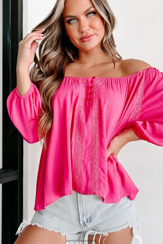 min eneste skruestik blonde detalje 3/4 ærmet bluse NanaMacs XJPBDL760 fuchsia