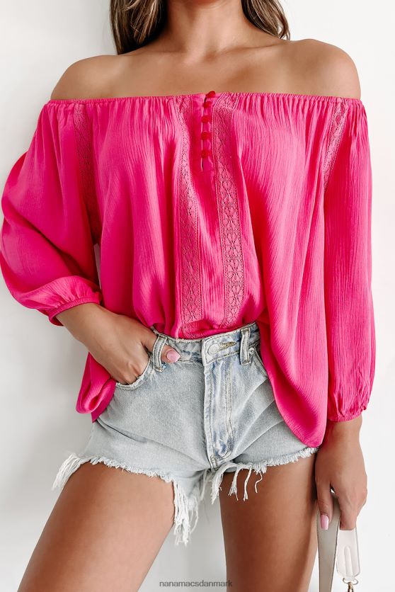 min eneste skruestik blonde detalje 3/4 ærmet bluse NanaMacs XJPBDL760 fuchsia