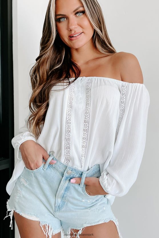 min eneste skruestik blonde detalje 3/4 ærmet bluse NanaMacs XJPBDL769 hvid